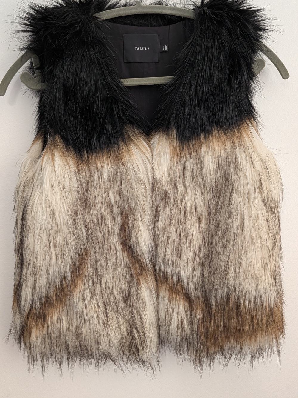 Talula Faux Fur Vest in Black and Multi-Tone Brown